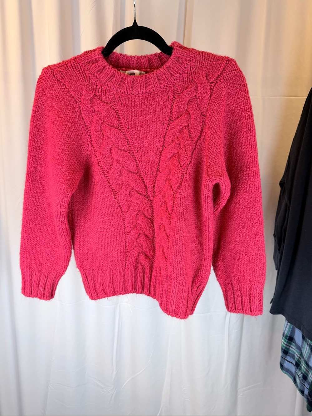 Mango Cable Knit Crew Sweater - Hot Pink